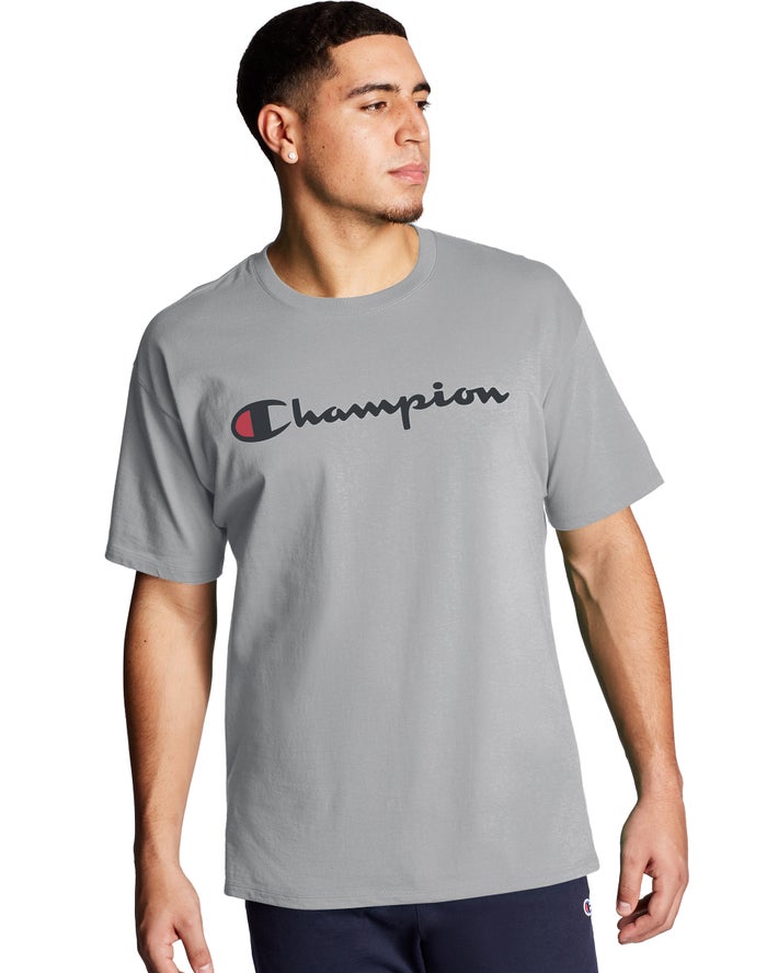 Champion Mens T-Shirt NZ - Graphic Jersey Script Logo Grey ( 8249-DLPFZ )